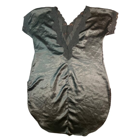 90's Vintage José De Vie Black Satin & Lace Nightgown Medium - Picture 2 of 8